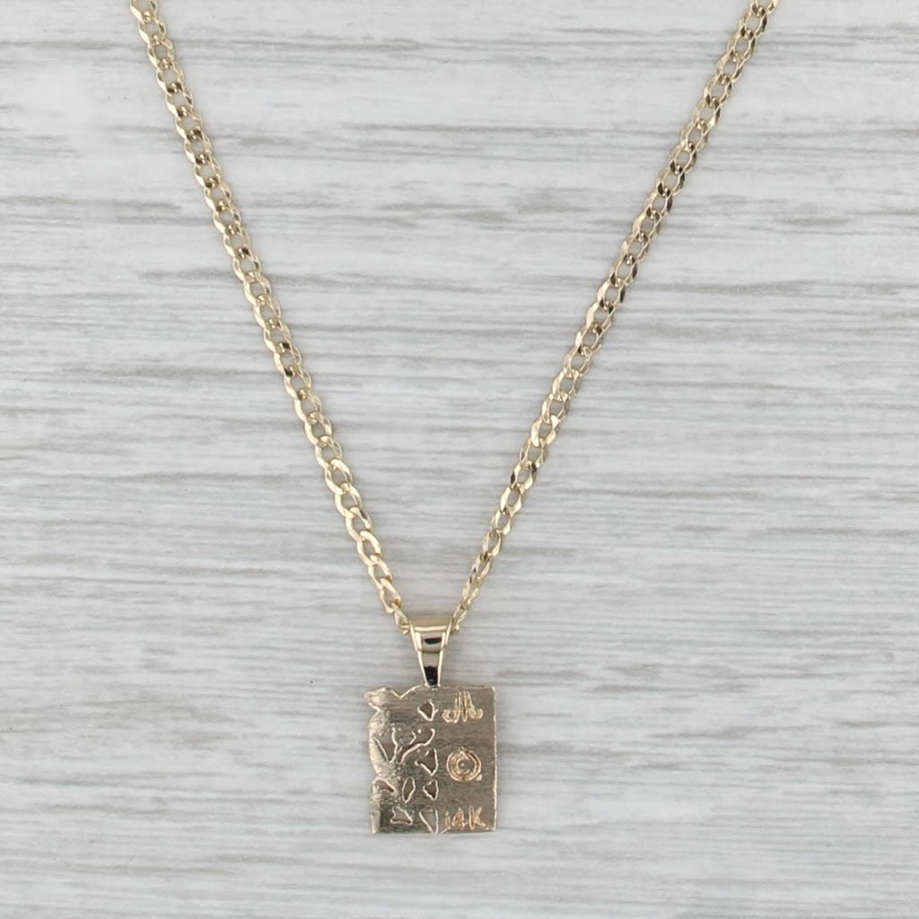 Hawaiian Style Old English J Floral Pendant Necklace 14k Gold 14" Curb Chain