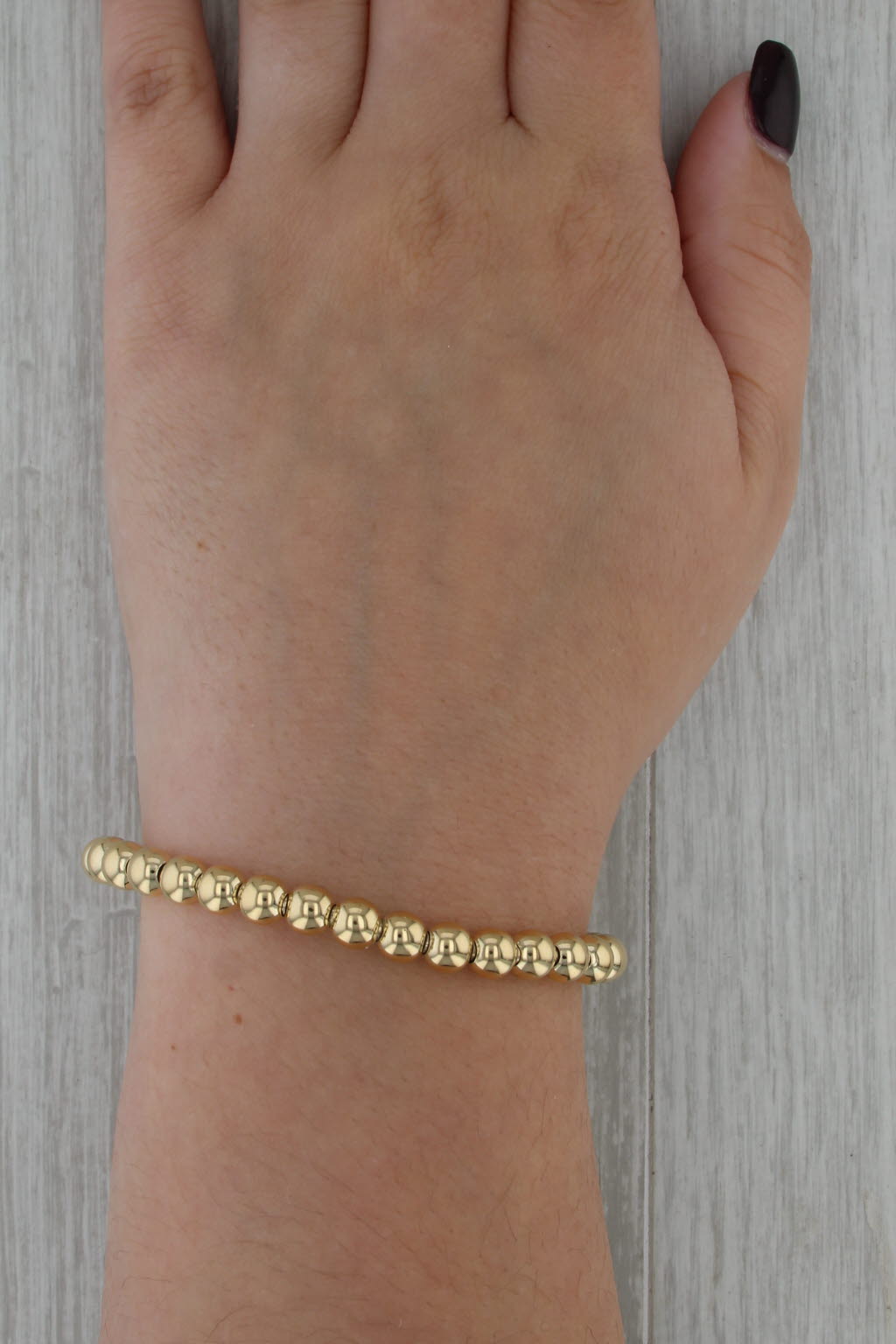Lagos Caviar Stretchy Bead Bangle Bracelet w/ Pouch 18k Gold 6mm 6.75" Medium