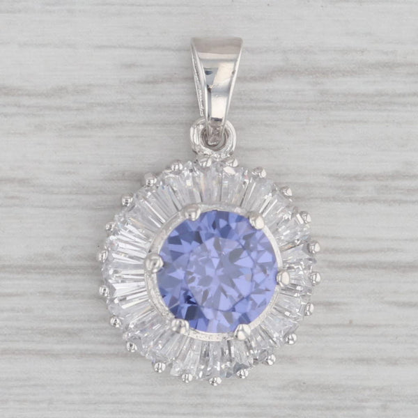 Gray 5ctw Violet & White Cubic Zirconia Halo Pendant Sterling Silver Drop