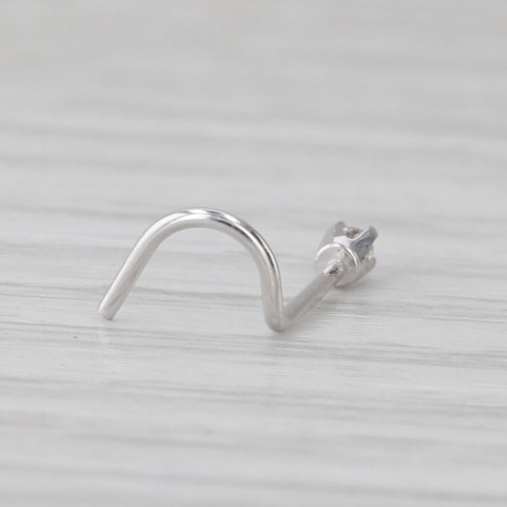 New Diamond Nose Stud 14k White Gold Round Solitaire Curved Post Piercing