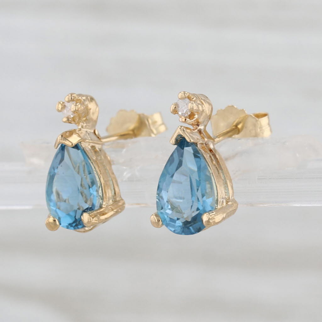 2.03ctw Pear Blue Topaz Diamond Teardrop Stud Earrings 14k Yellow Gold Studs