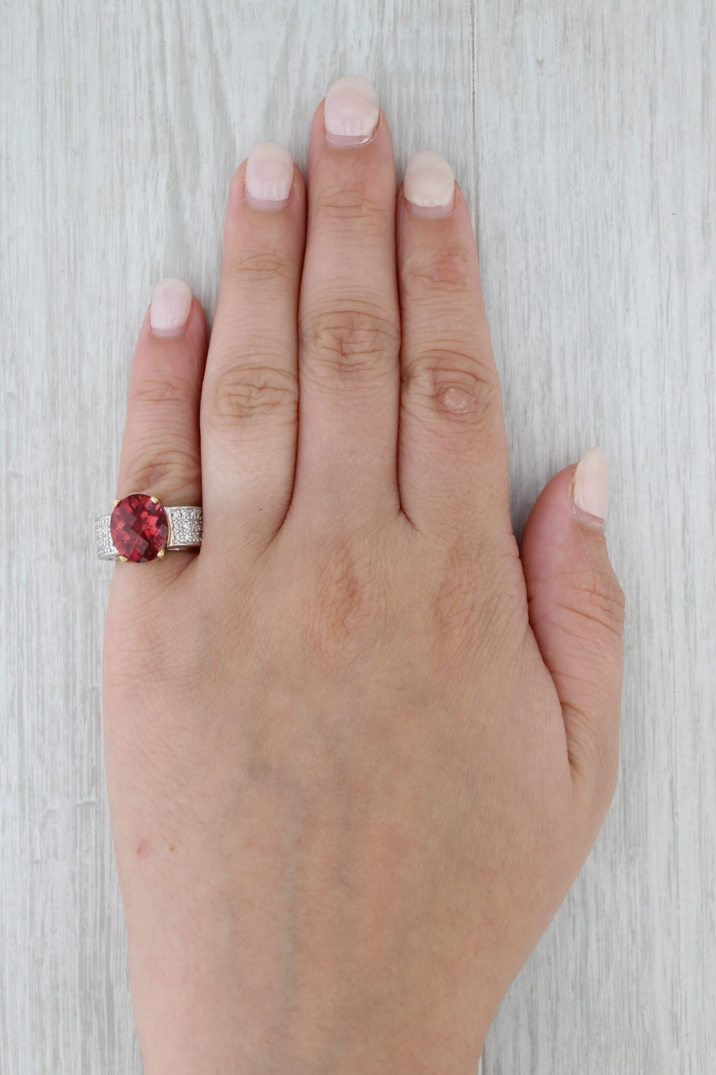 5.28ctw Rubellite Tourmaline Diamond Ring 14k White Yellow Gold Size 5