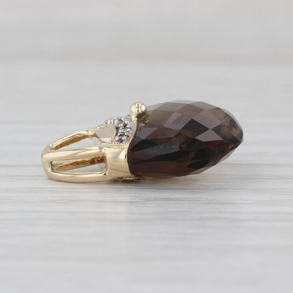 Smoky Quartz Diamond Purse Pendant 14k Yellow Gold Charm