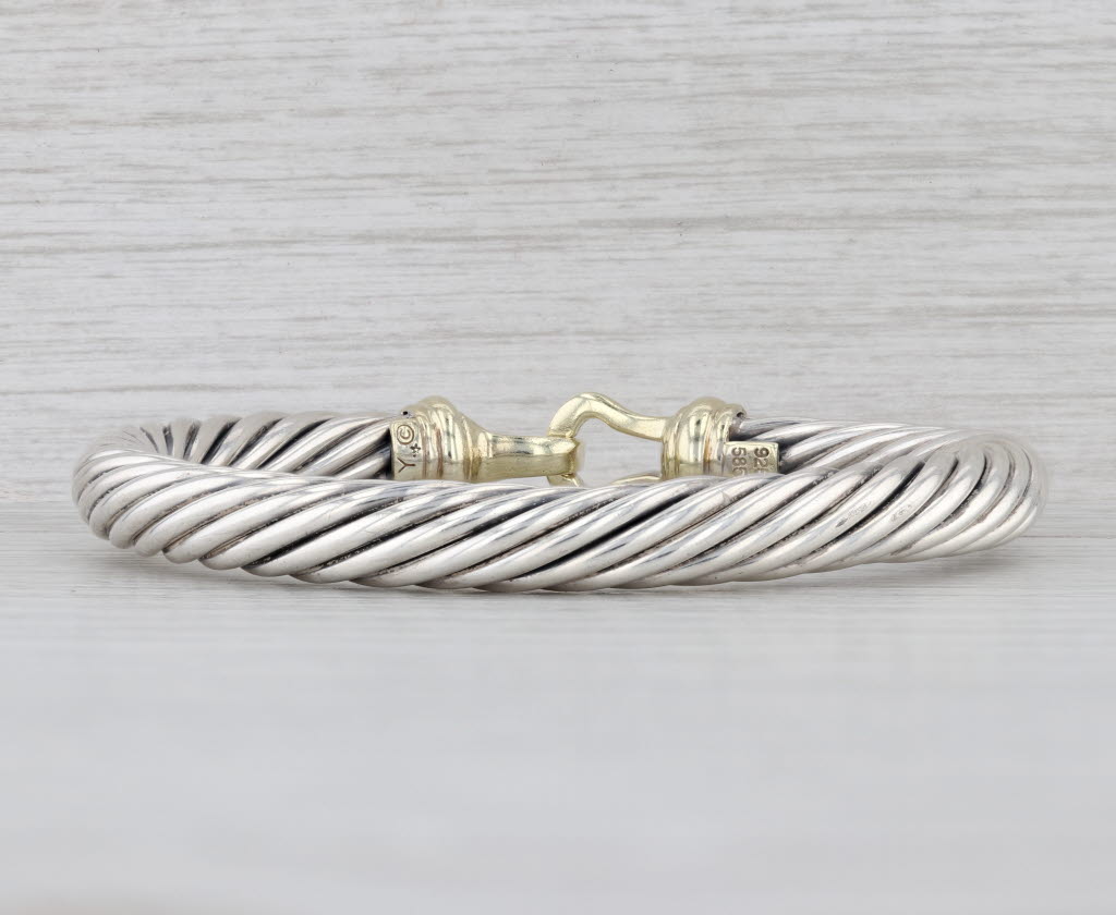 6.5" Cable Bangle Bracelet Sterling Silver 14k Gold Hook Clasp 7.3mm