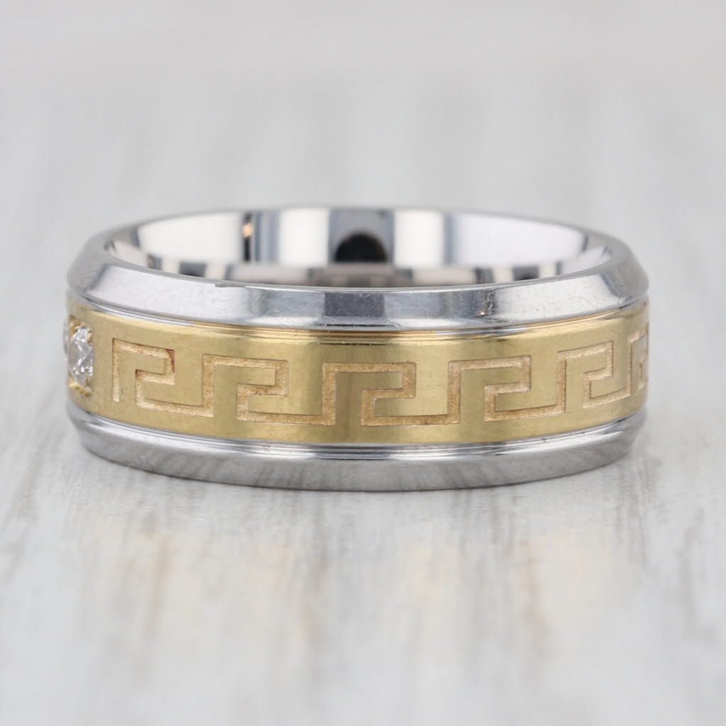 Cubic Zirconia Greek Key Ring Sterling Silver Size 9-9.25 Band Men's Wedding