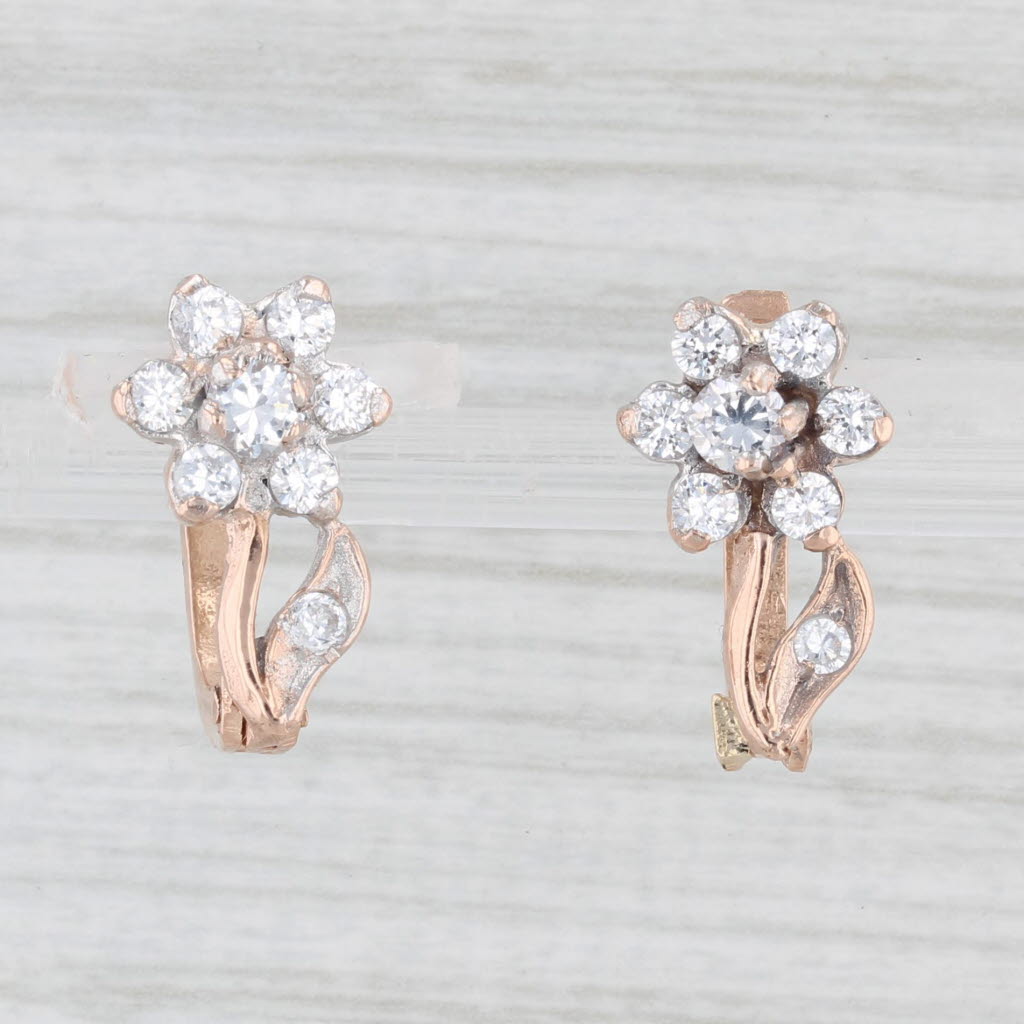 Light Gray Cubic Zirconia Flower Drop Earrings 14k Rose Gold Lever Backs