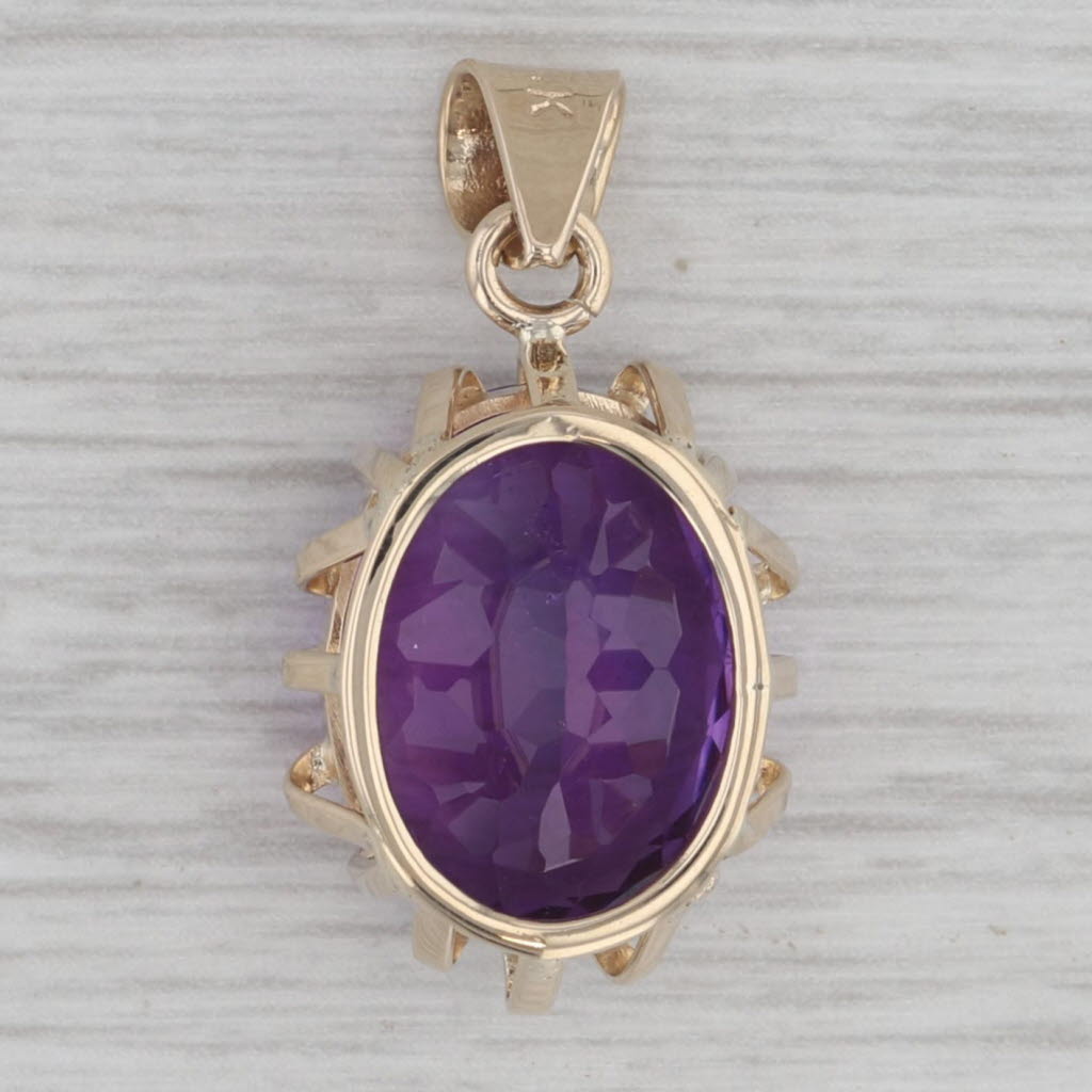 Gray 8.55ct Amethyst Oval Solitaire Pendant 14k Yellow Gold