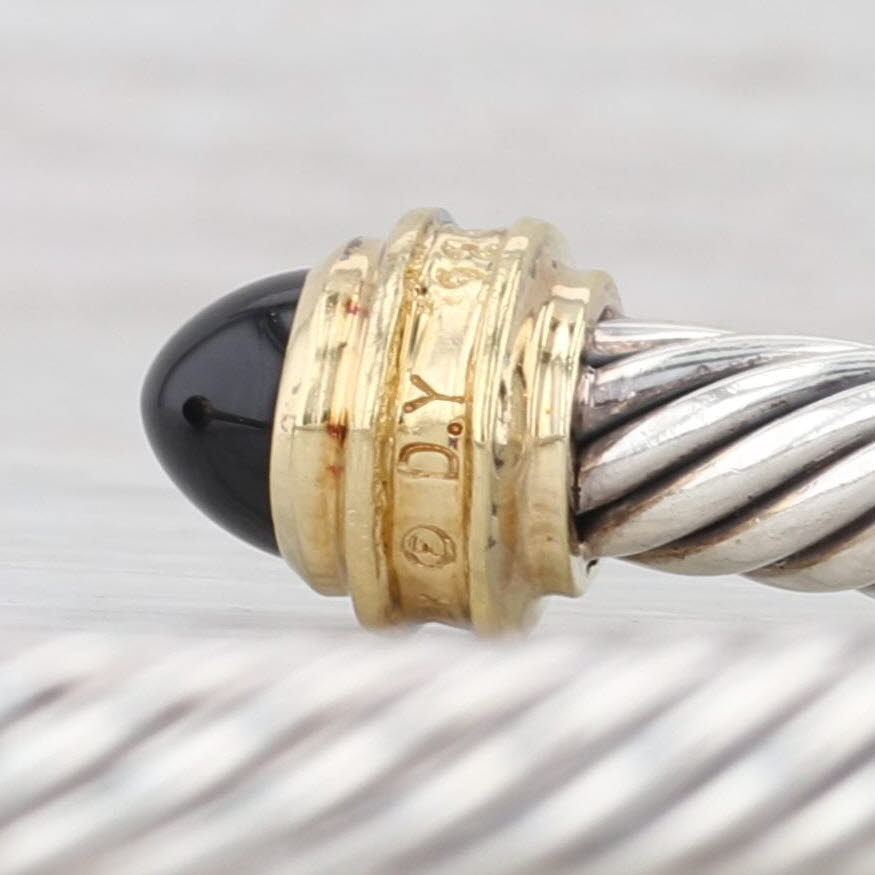 Light Gray David Yurman Onyx Diamond Cuff Bracelet Sterling Silver 18k Gold 6.5" 5mm