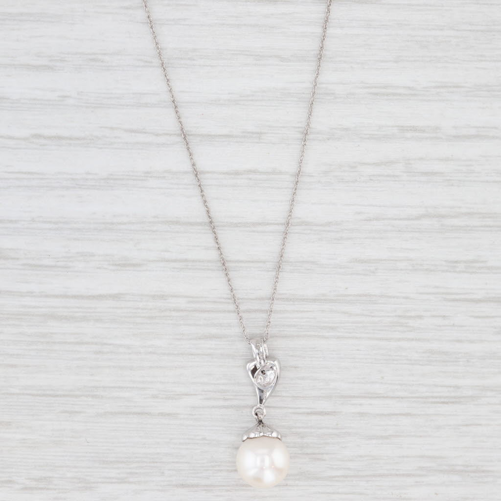 Light Gray Cultured Pearl Diamond Drop Pendant Necklace 10k White Gold 18.25" Rope Chain