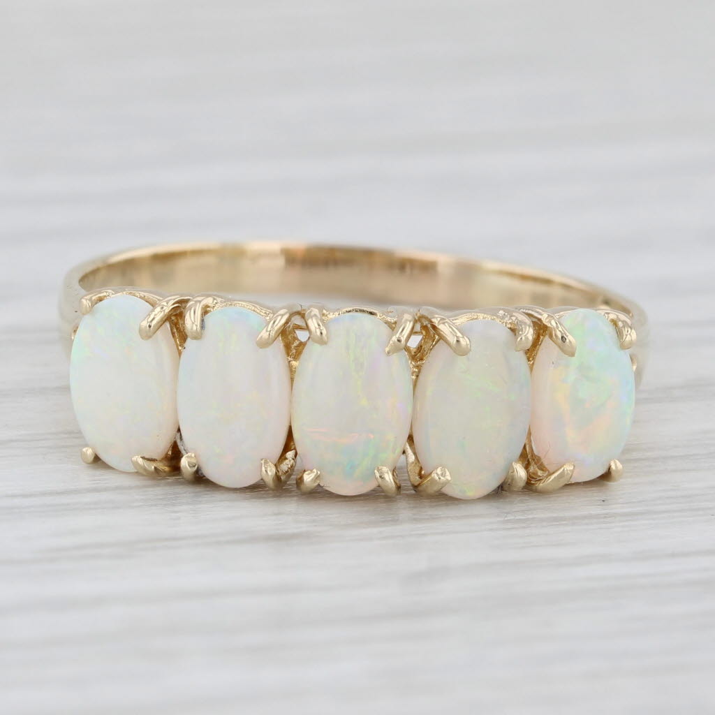 Light Gray Oval Opal 5-Stone Ring 14k White Gold Size 9.75 Stackable