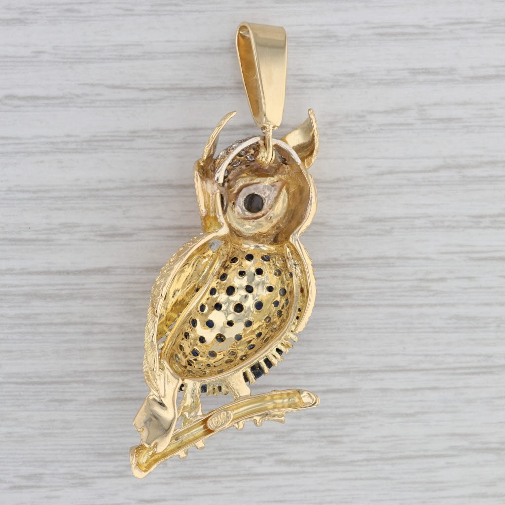 Gray 5.40ctw Gemstone Owl Pendant 18k Gold Sapphire Diamond Lapis Lazuli Statement