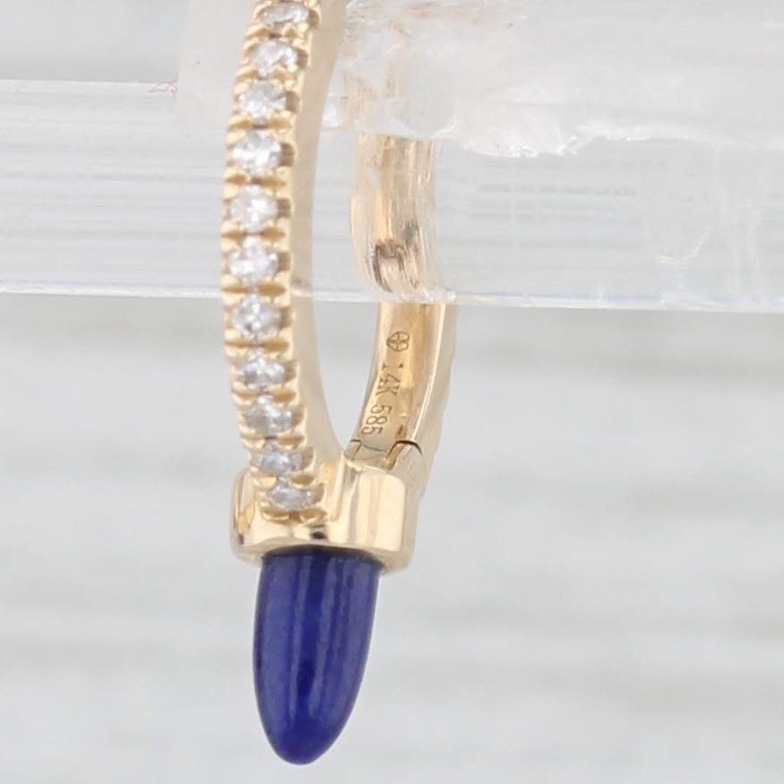 Light Gray New Lapis Lazuli Diamond Hoop Earrings 14k Yellow Gold Huggie Hoops