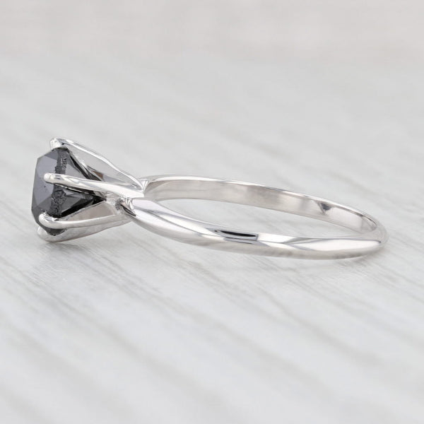 Light Gray 1.62ct Black Diamond Ring 14k White Gold Size 7 Round Solitaire