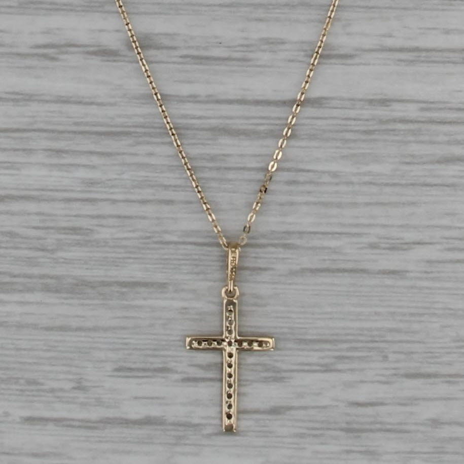 Cubic Zirconias Cross Pendant Necklace 14k Yellow Gold 16" 18" Cable Chain