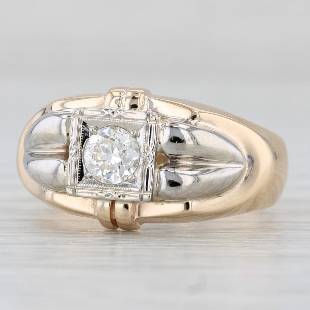 Light Gray 0.37ct Diamond Solitaire Ring 14k Yellow White Gold Size 8.25 Vintage