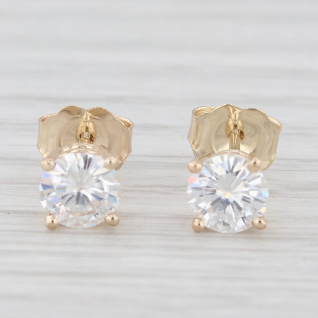 Light Gray 0.94ctw Moissanite Round Solitaire Stud Earrings 14k Yellow Gold