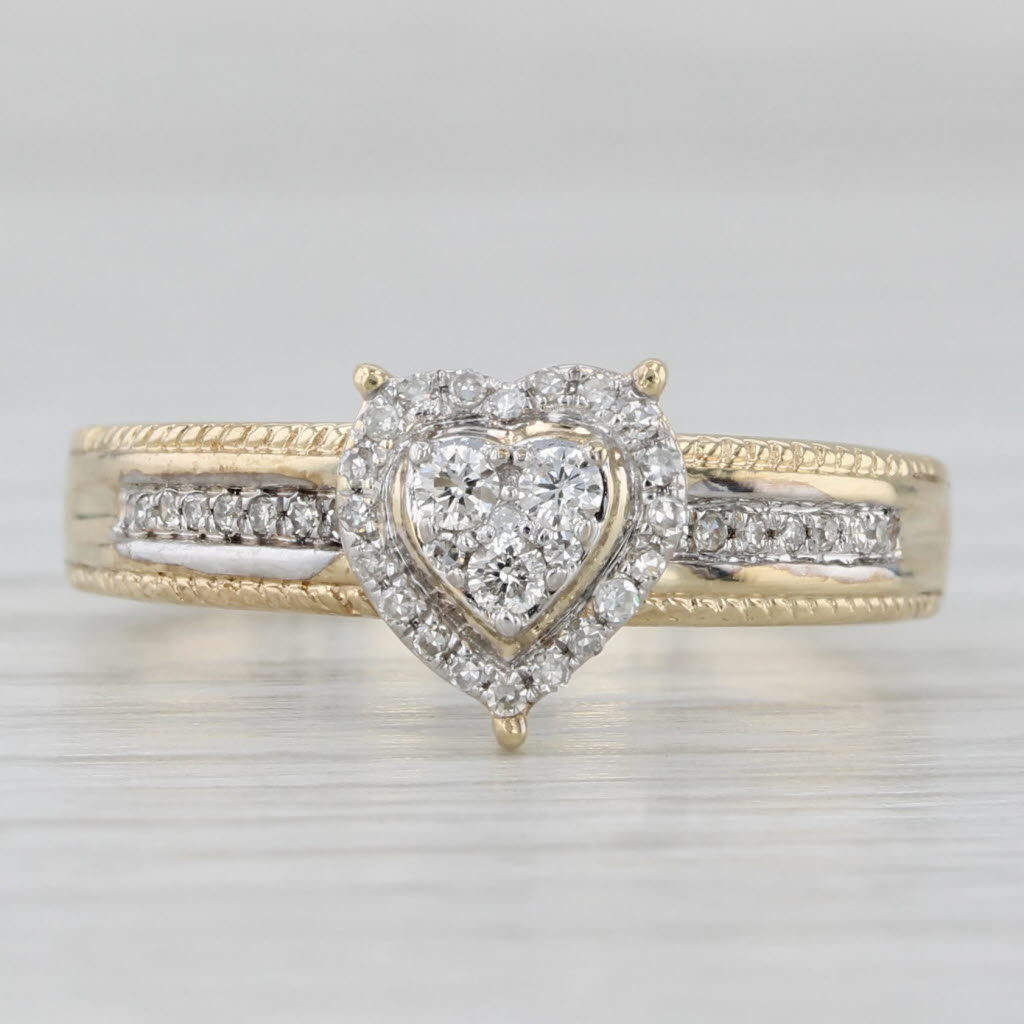 Light Gray 0.14ctw Diamond Halo Heart Engagement Ring 10k Yellow Gold Size 7.25 Engagement