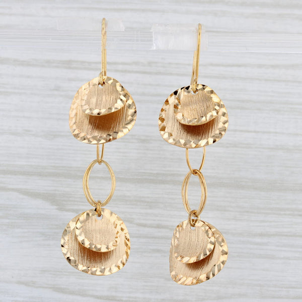 Gold Disc Dangle Earrings 14k Yellow Gold Hook Posts
