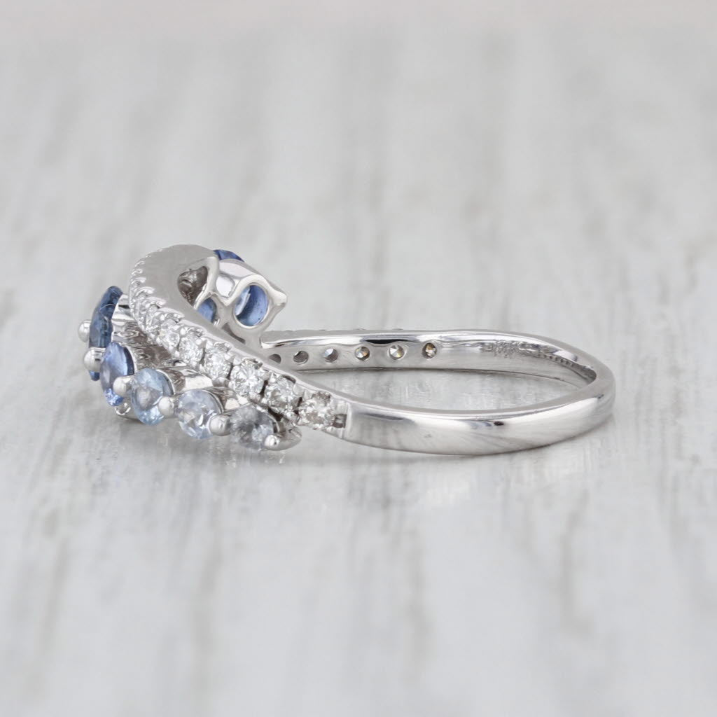 Le Vian Blue Sapphire Diamond Bypass Ring 14k White Gold Size 7