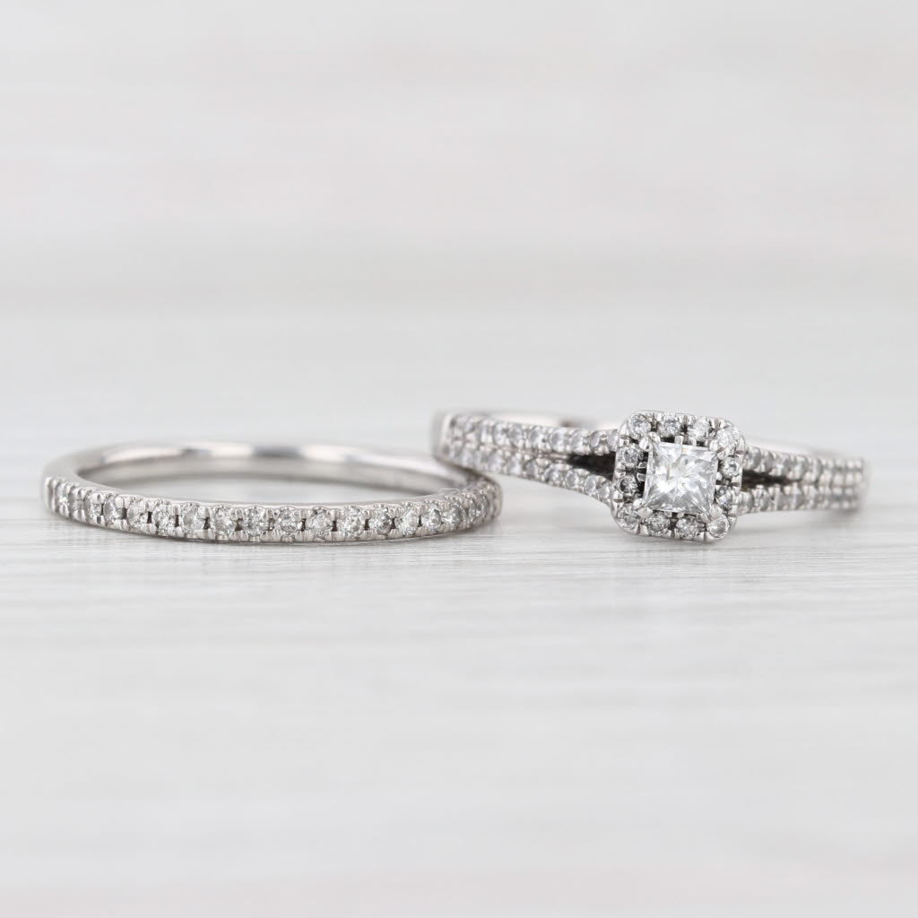Light Gray 0.56ctw Diamond Engagement Ring Wedding Band Bridal Set 10k White Gold Sz 6.75-7