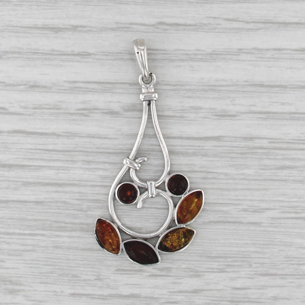 Abstract Amber Statement Pendant Sterling Silver Drop
