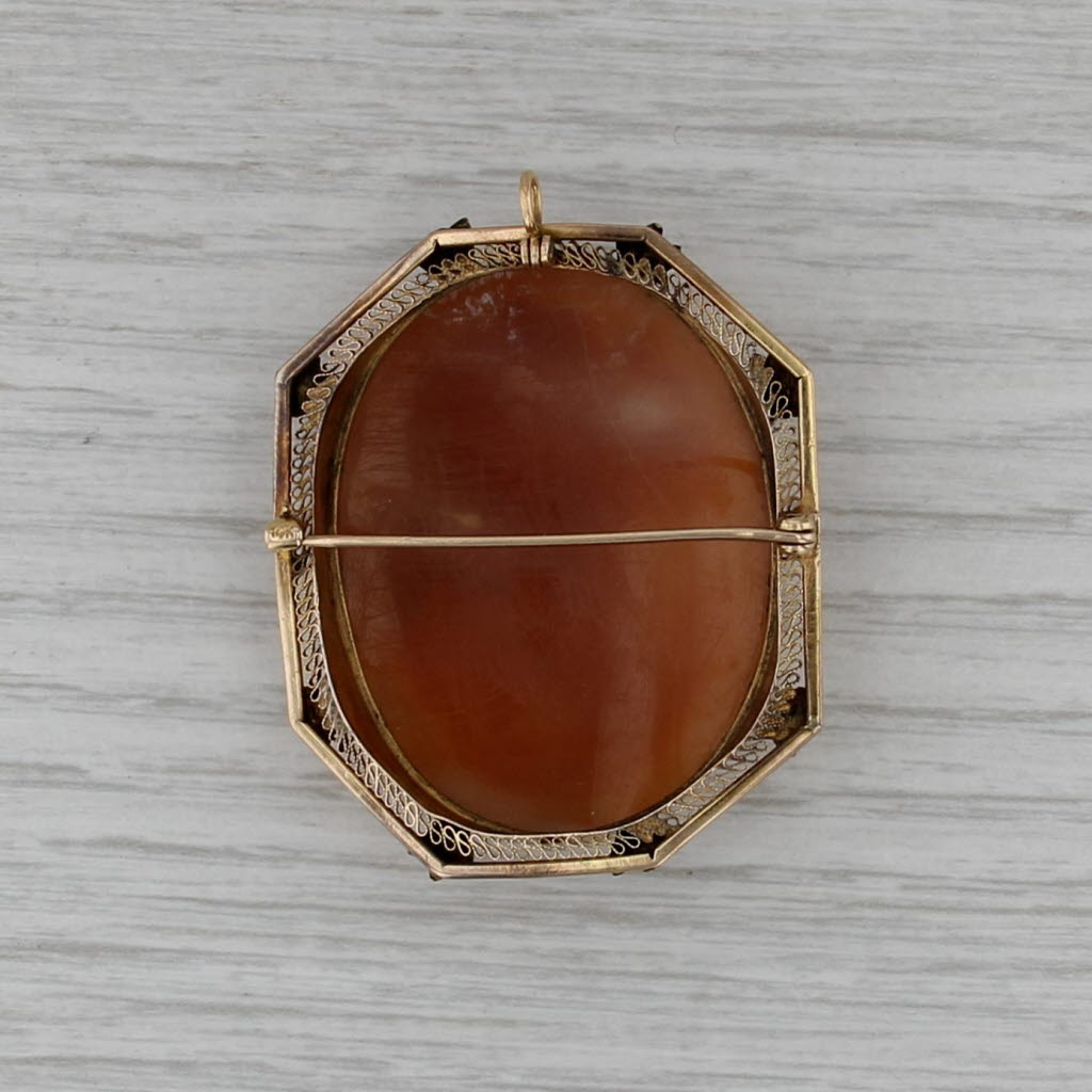 Vintage Shell Cameo Brooch Pendant 14k Yellow Gold Carved Figural Pin