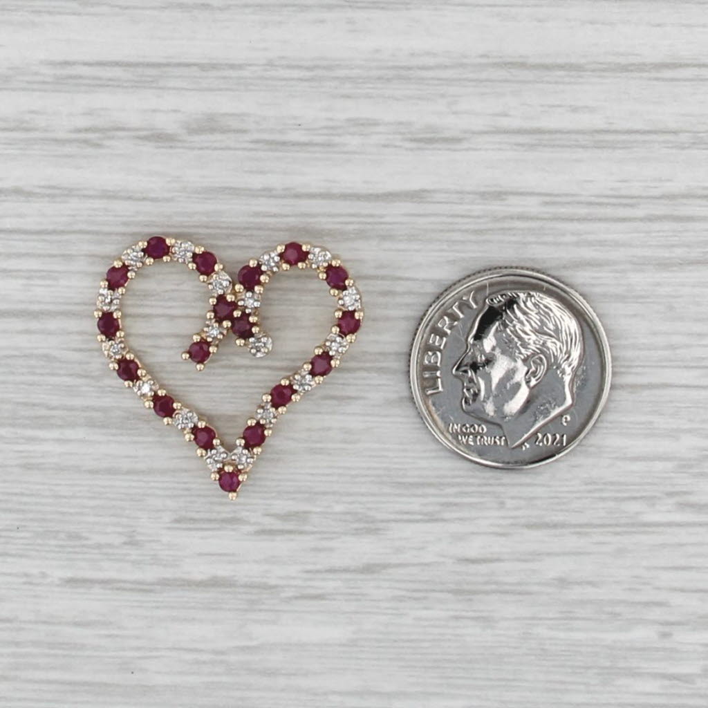 0.74ctw Ruby Diamond Open Heart Pendant 14k Yellow Gold