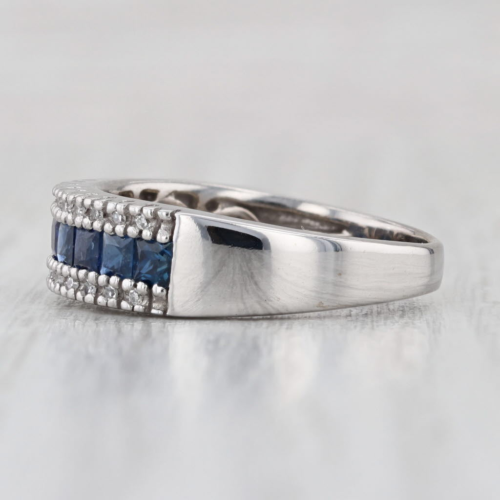 Effy 1.30ctw Blue Sapphire Diamond Ring 14k White Gold Wedding Band Size 8
