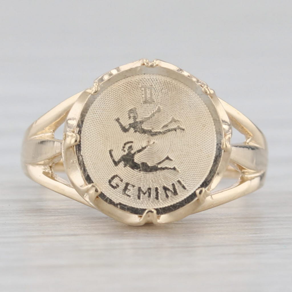 Gemini Twins Zodiac Coin Ring 14k Yellow Gold Size 3.25 Astrology