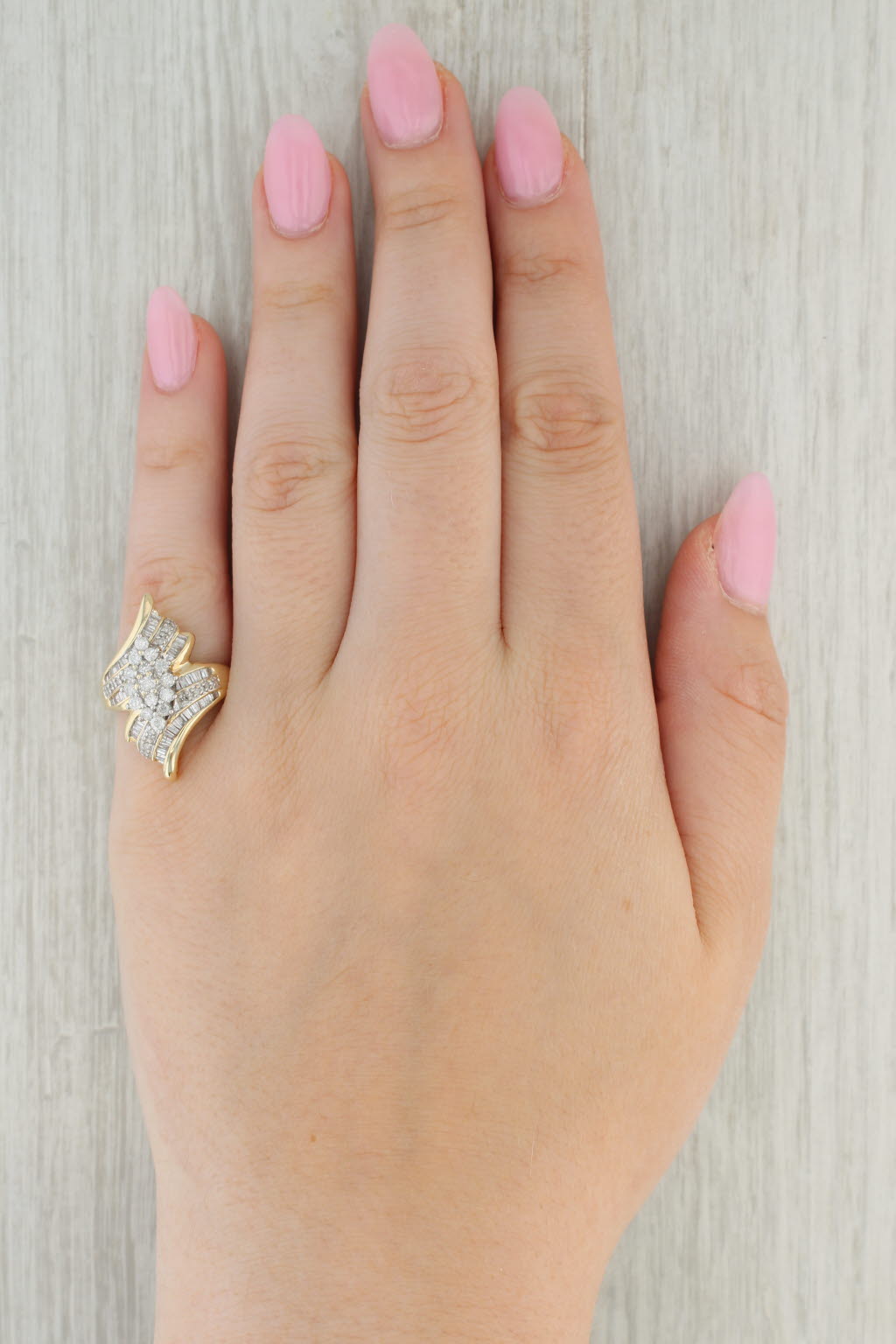 Tan 1.08ctw Diamond Cluster Bypass Ring 10k Yellow Gold Size 7.25 Cocktail