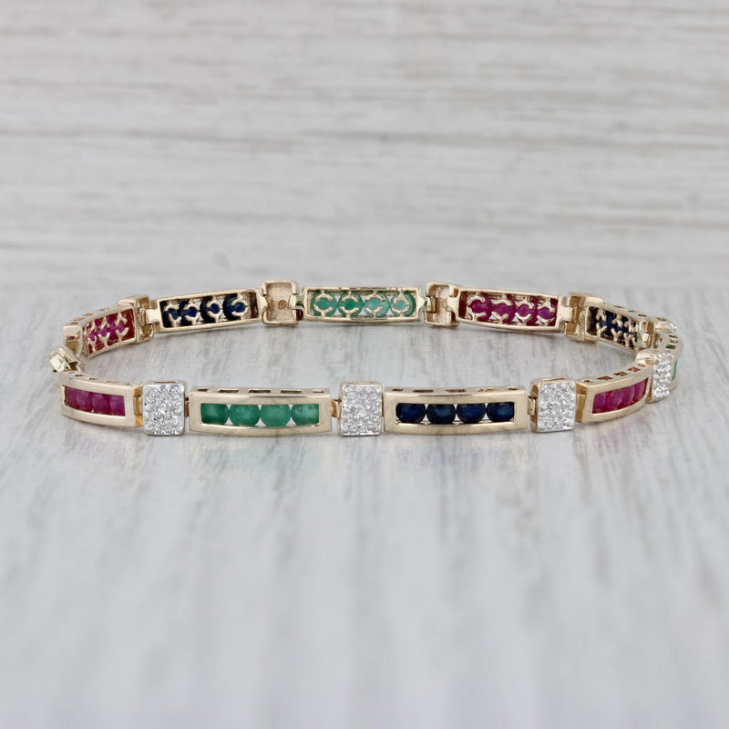 2.85ctw Emerald Ruby Sapphire Diamond Bracelet 10k Gold 7" 4.5mm