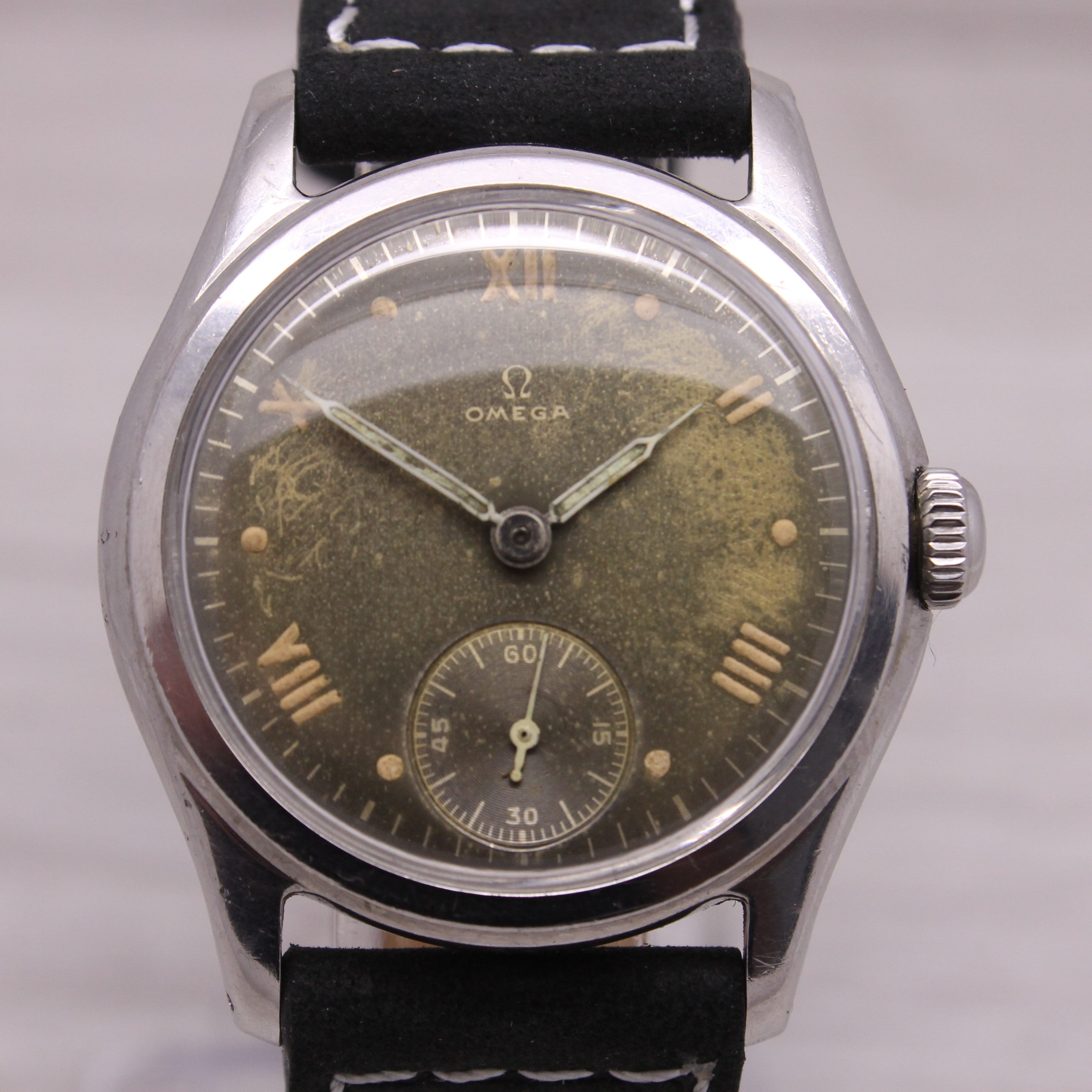 Dark Gray Vintage c.1944 Omega 32.5mm Mens Steel Manual Watch cal.26.5 ORIGINAL Dial