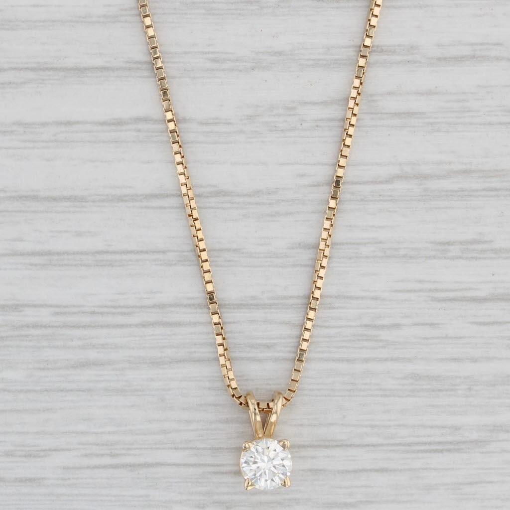 Light Gray 0.57ct Round Diamond Solitaire Pendant Necklace 14k Yellow Gold 20.5" Box Chain