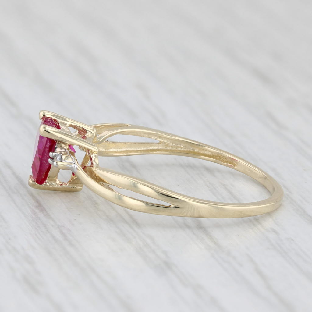 Light Gray Lab Created Ruby Heart Diamond Ring 10k Yellow Gold Size 7.25