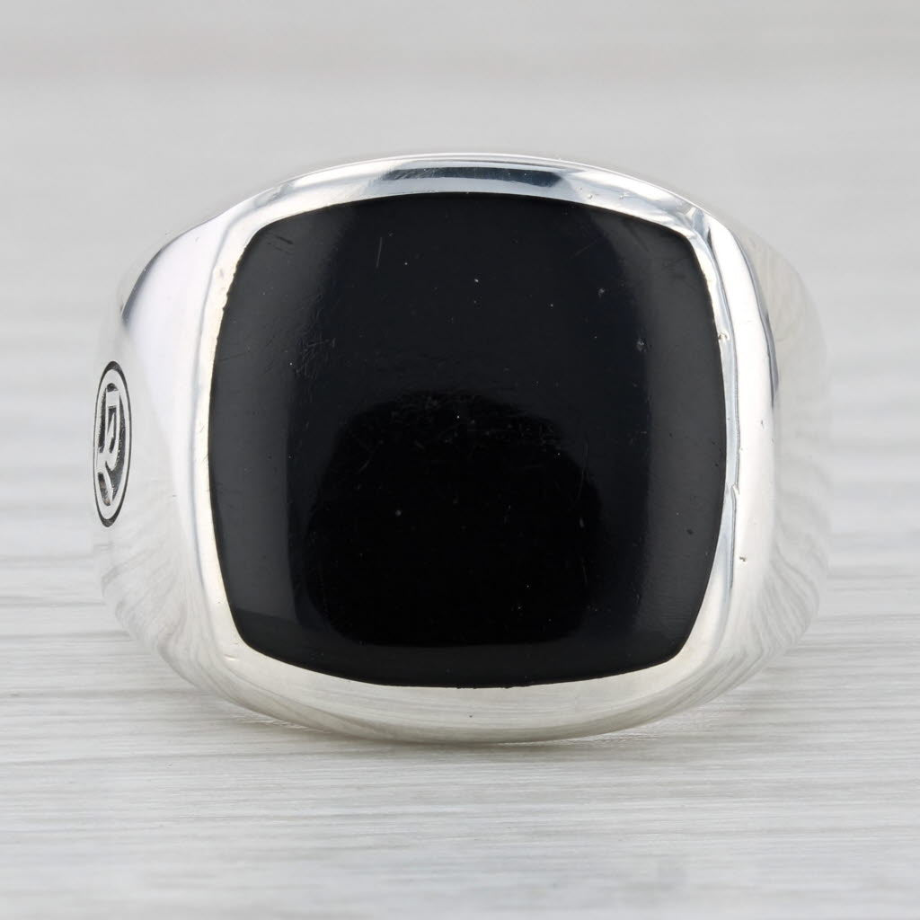 Light Gray David Yurman Onyx Ring Sterling Silver Size 9.25 Men's Cushion Solitaire