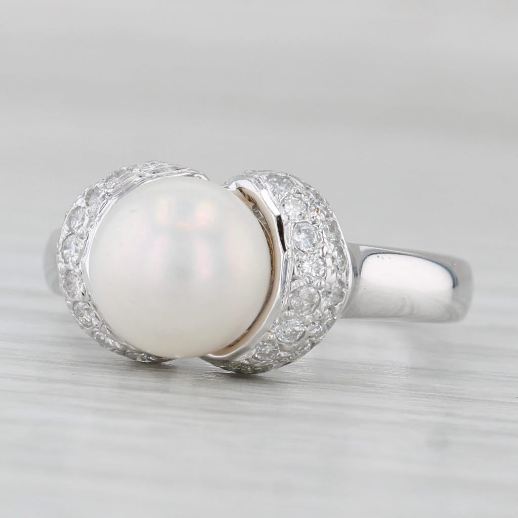 Light Gray 0.28ctw Diamond Cultured Pearl Ring 14k White Gold Size 5.75