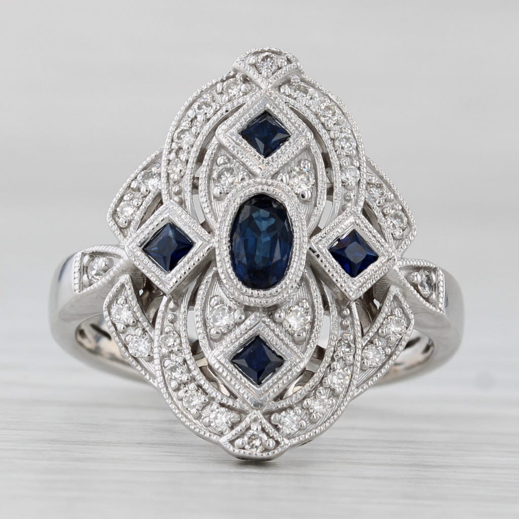 Light Gray Gabriel & Co 0.76ctw Blue Sapphire Diamond Ring 14k White Gold Size 7.25