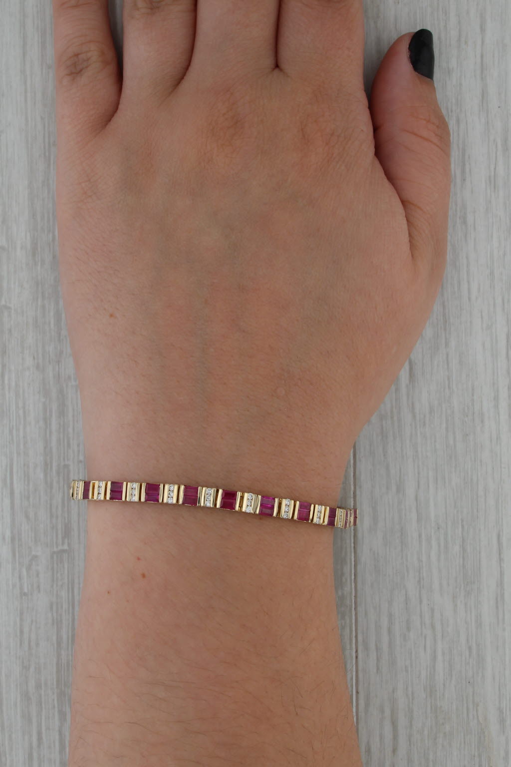 5.98ctw Ruby Diamond Tennis Bracelet 14k Yellow Gold 6.75" 4.2mm