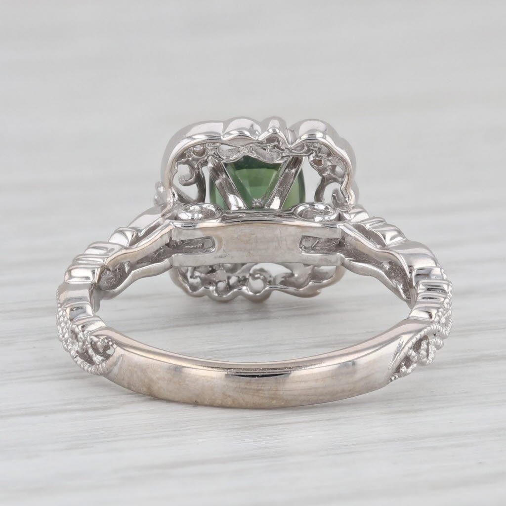 Light Gray 0.80ctw Green Sapphire Diamond Ornate Filigree Ring 14k White Gold Size 5.75