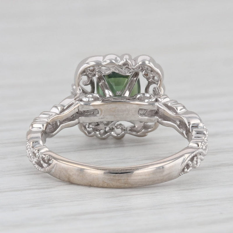 0.80ctw Green Sapphire Diamond Ornate Filigree Ring 14k White Gold Size 5.75