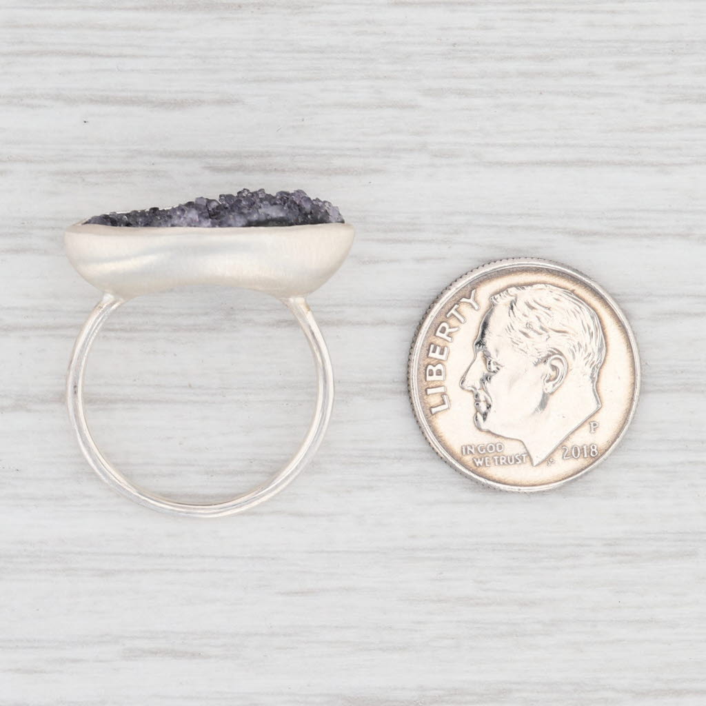 New Nina Wynn Amethyst Druzy Ring Size 7.25 Sterling Silver Solitaire