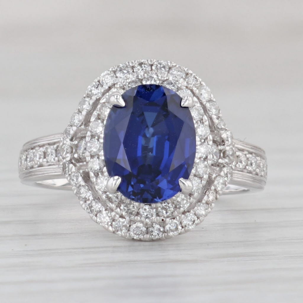 Gray 3.15ctw Lab Created Blue Sapphire Diamond Halo Ring 14k Gold Size 6 Engagement