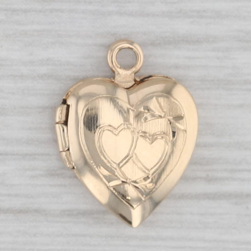 Gray Tiny Heart Photo Locket Charm 14k Yellow Gold Pendant Opens