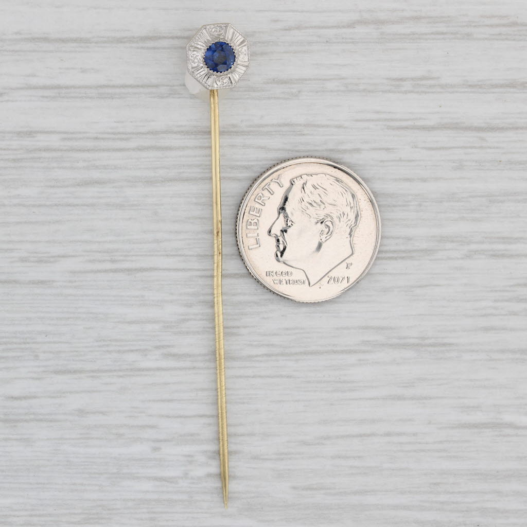 Light Gray Antique 0.35ct Lab Created Blue Sapphire Stickpin 14k Gold Platinum