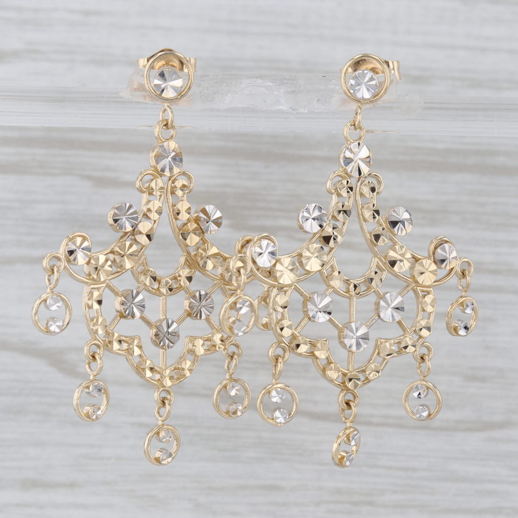 Ornate Chandelier Dangle Earrings 14k Yellow White Gold Drops