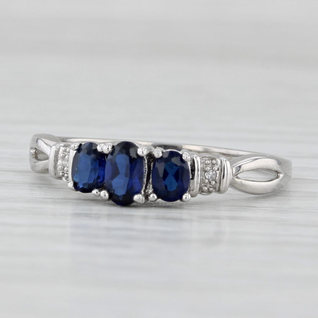 Light Gray 0.80ctw Oval 3-Stone Lab Created Blue Sapphire Ring 10k White Gold Size 8.25