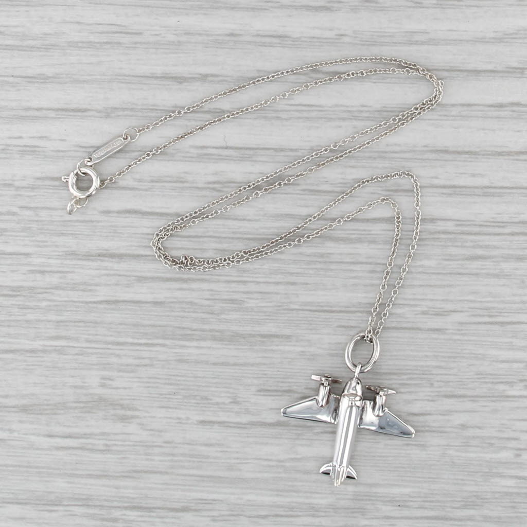 Tiffany & Co Airplane Pendant Necklace w/ Pouch Sterling Silver 16" Cable Chain