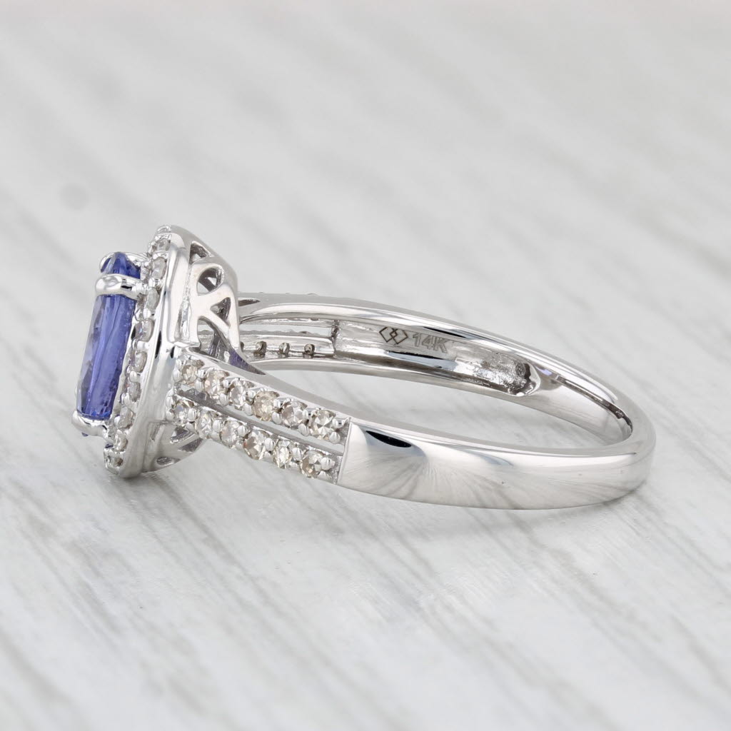 Light Gray Oval Tanzanite Diamond Halo Ring 14k White Gold Size 7.25 Engagement