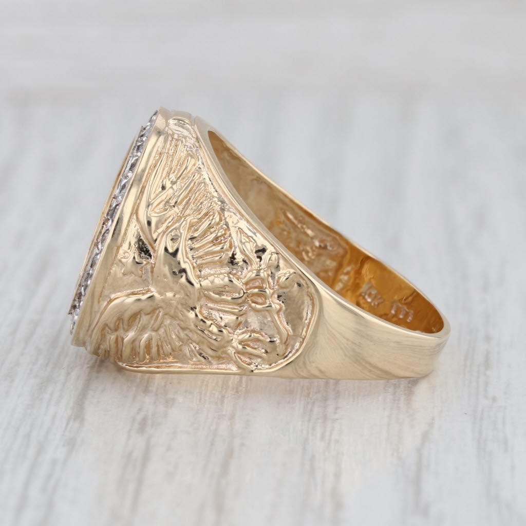 0.35ctw Diamond Halo American Gold Eagle Coin Ring 10k 22k Gold Size 12.5
