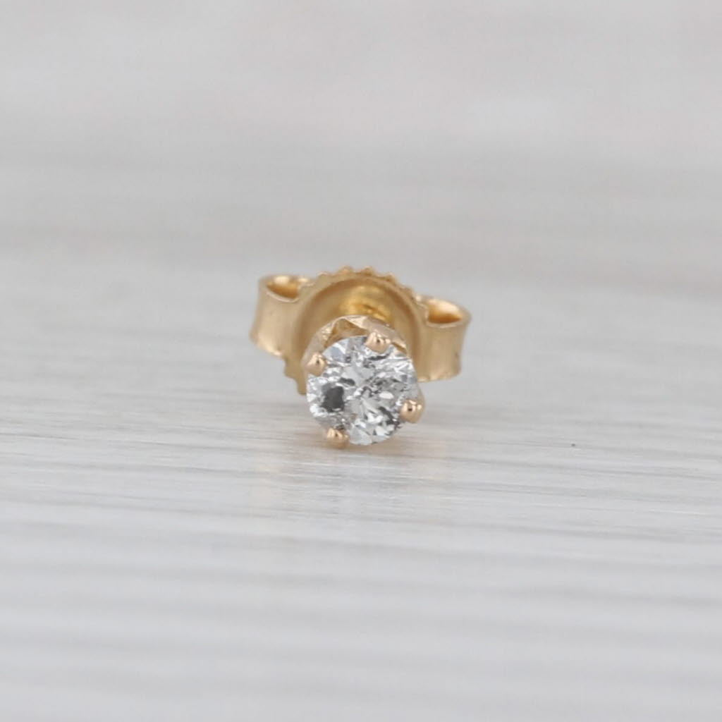 Single 0.11ct Diamond Round Solitaire Stud Earring 14k Yellow Gold